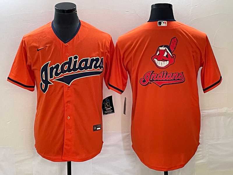 Mens Cleveland Guardians Orange Team Big Logo Cool Base Stitched Jersey->cleveland indians->MLB Jersey